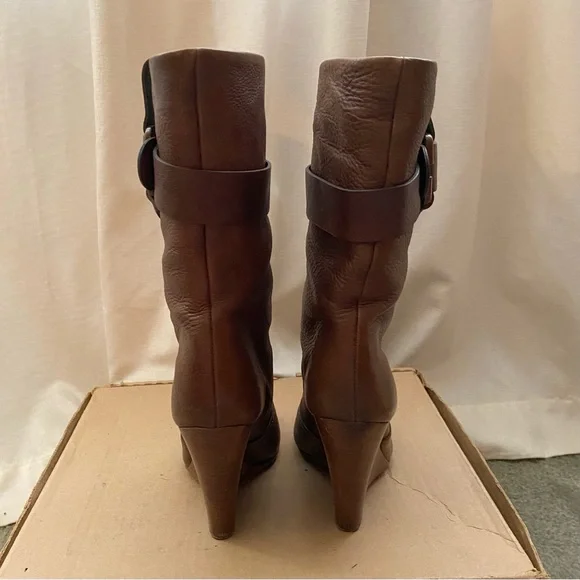 Chloe Prince Paddington Leather Wedge Calf Boots 39 8 8.5 Shoes Brown - Picture 4 of 9